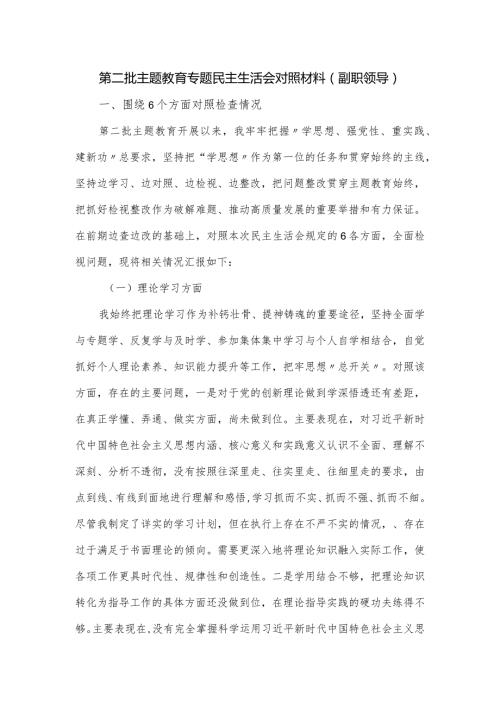 第二批主题教育专题民主生活会对照材料（副职领导）.docx