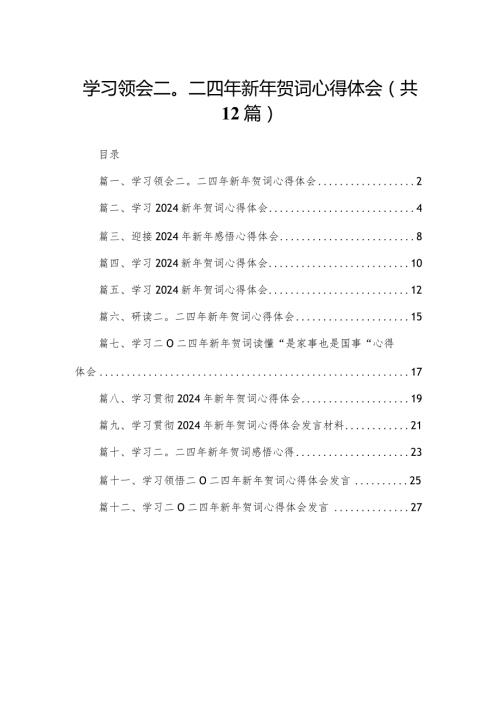 学习领会二〇二四年新年贺词心得体会最新版12篇合辑.docx