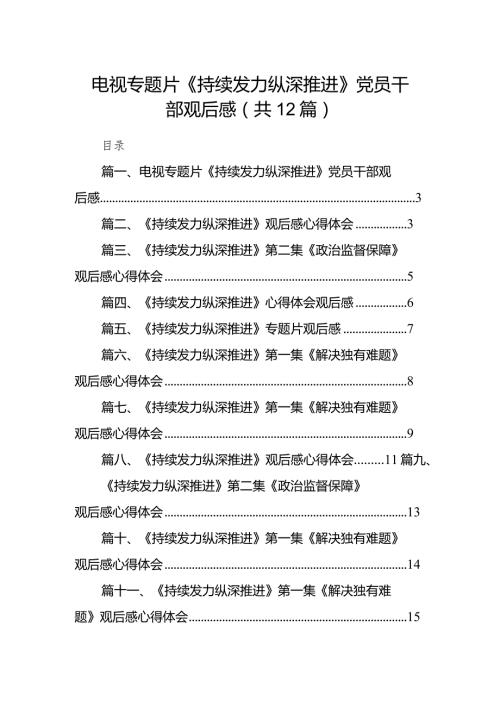 电视专题片《持续发力纵深推进》党员干部观后感12篇供参考.docx