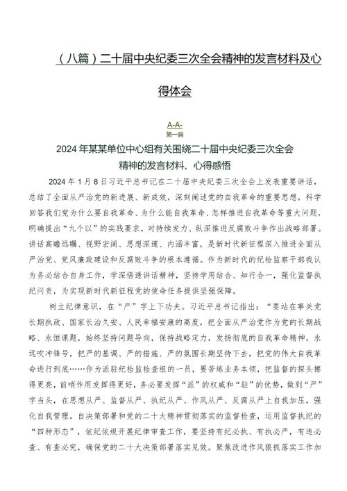 （八篇）二十中央纪委三次全会精神的发言材料及心得体会.docx