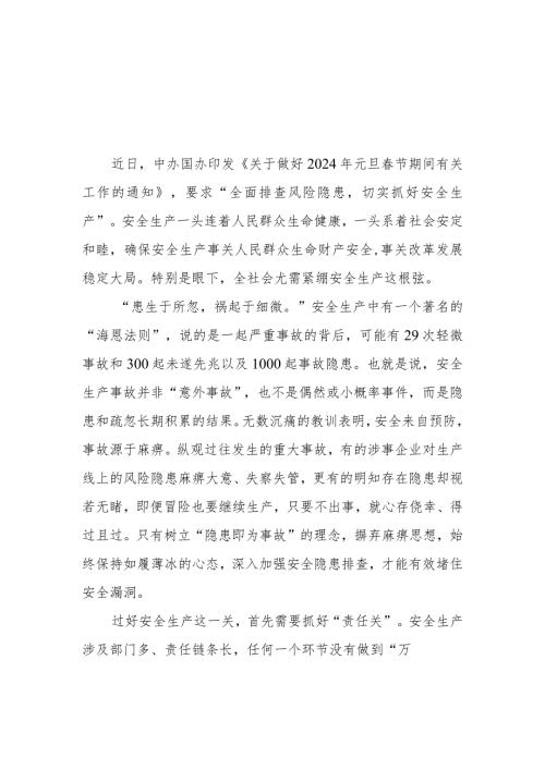 贯彻《关于做好2024年元旦节期间有关工作的通知》抓好安全生产心得体会2篇.docx