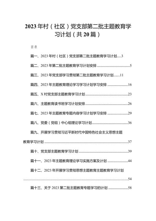 2023年村（社区）党支部第二批专题教育学习计划20篇供参考.docx