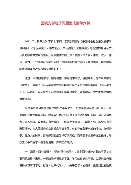 医院支部班子问题整改清单六篇.docx