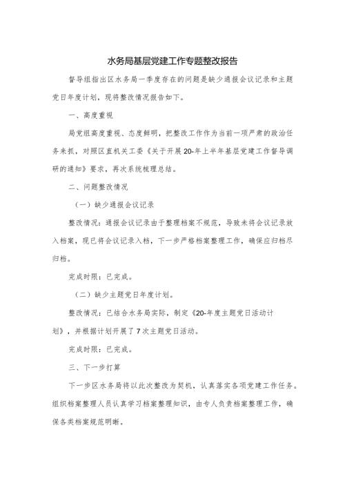 水务局基层党建工作专题整改报告.docx