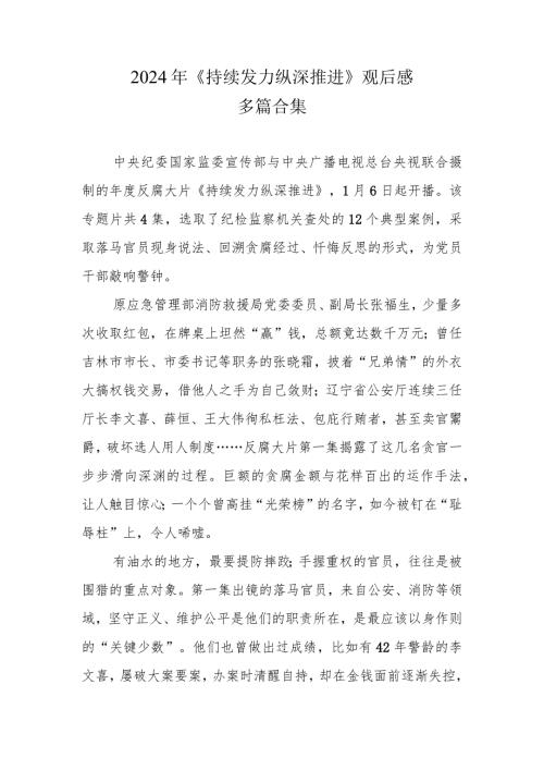 观看《持续发力 纵深推进》心得体会合集资料.docx