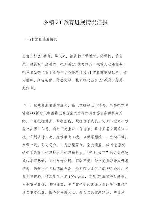 乡镇ZT教育进展情况汇报.docx