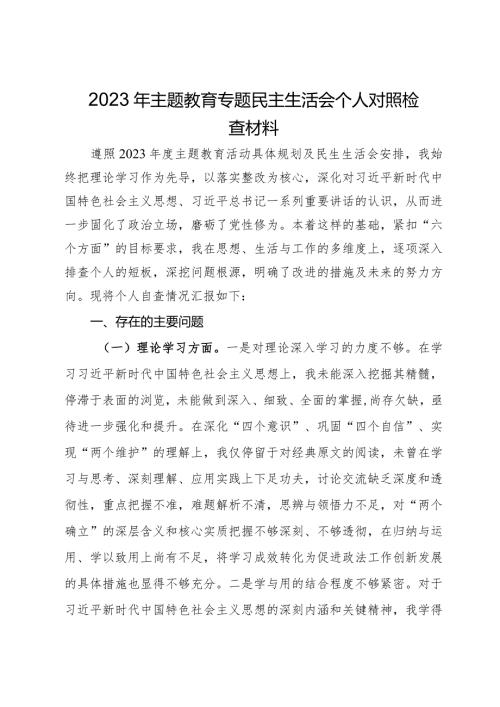 区政法委书记2023年主题教育专题民主生活会个人对照检查材料.docx