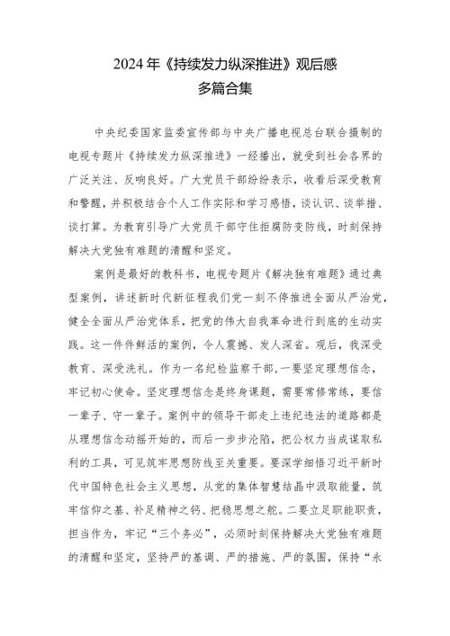 2024年《持续发力 纵深推进》观后感和心得合集资料.docx