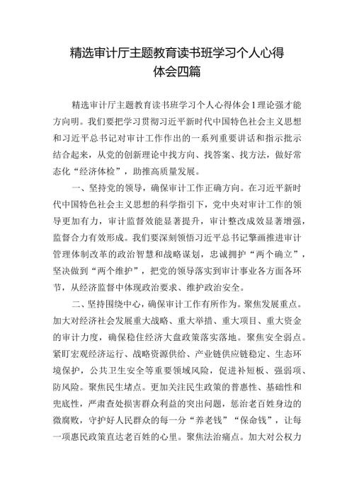 精选审计厅主题教育读书班学习个人心得体会四篇.docx