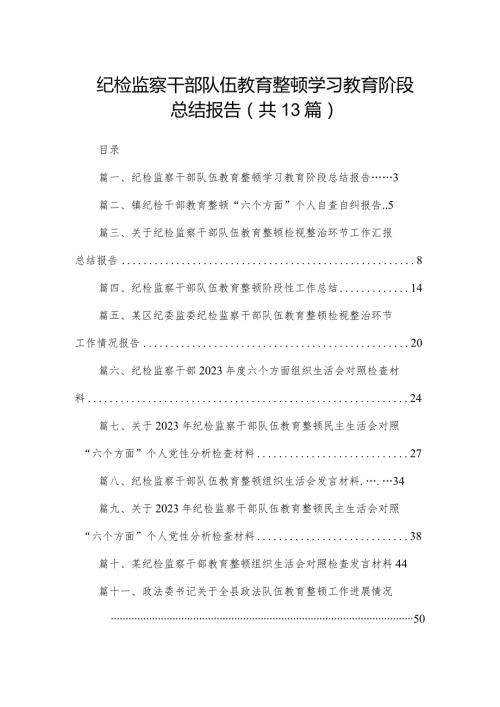 纪检监察干部队伍教育整顿学习教育阶段总结报告（共13篇）.docx