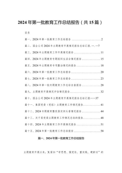 2024年第一批教育工作总结报告范文15篇(1).docx