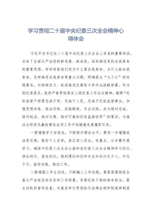 学习贯彻二十中央纪委三次全会精神心得体会交流发言十九篇.docx