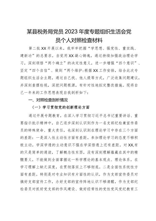 某县税务局党员2023专题组织生活会党员个人对照检查材料.docx