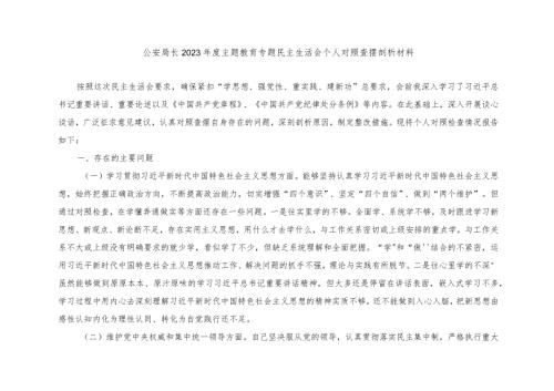 2篇公安局长2023主题教育专题民主生活会个人对照查摆剖析材料（维护党中央权威和集中统一领导方面、践行宗旨、服务人民方面等六个方面(1).docx