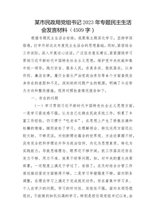 2023年主题教育专题民主生活会个人对照检查 民政（案例剖析+上整改+个人事项）.docx