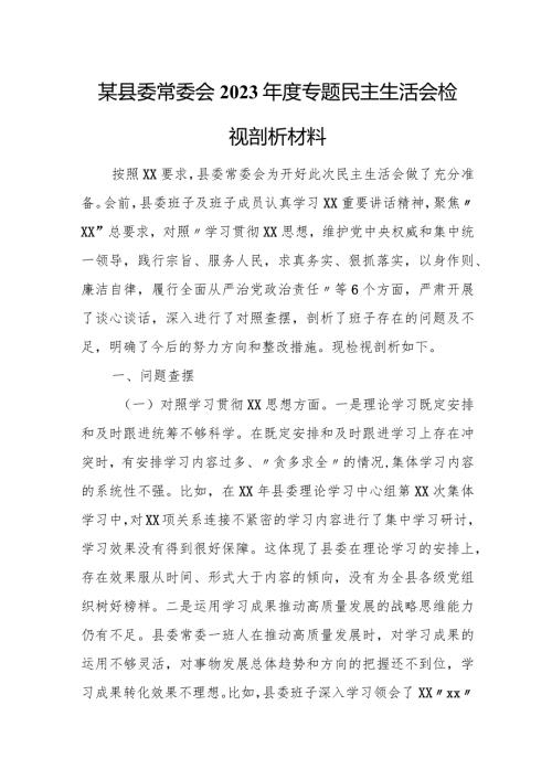某县委常委会2023专题民主生活会检视剖析材料.docx