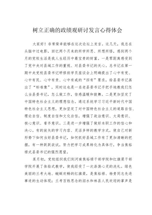树立正确的政绩观研讨发言心得体会.docx