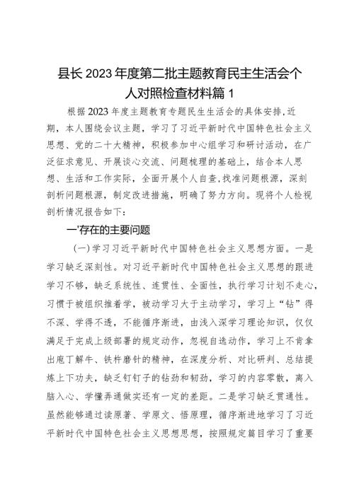 县长2023第二批主题教育民主生活会个人对照检查材料2篇.docx