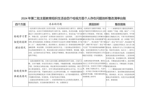 第二批2024专题组织生活会四个检视联系服务群众、发挥先锋模范作用情况等方面存在问题整改清单台账.docx