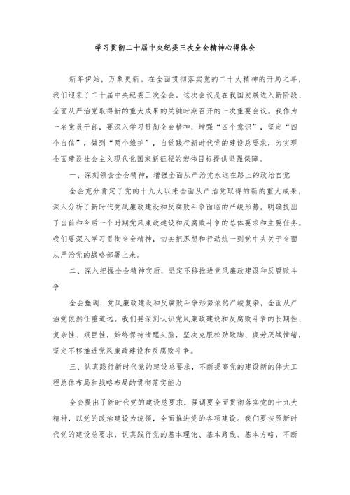 学习2024年二十中央纪委三次全会的心得体会（15篇）.docx
