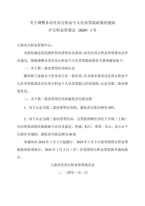 上海市关于调整本市住房公积金个人住房贷款政策的通知（2024年）.docx