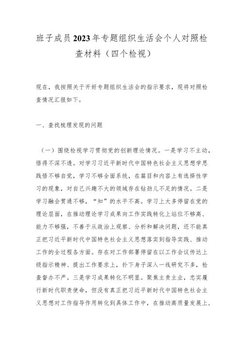 班子成员2023年专题组织生活会个人对照检查材料（四个检视）.docx