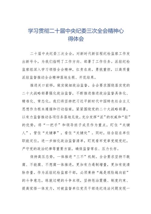 纪检监察干部学习二十中央纪委三次全会精神心得体会十九篇.docx