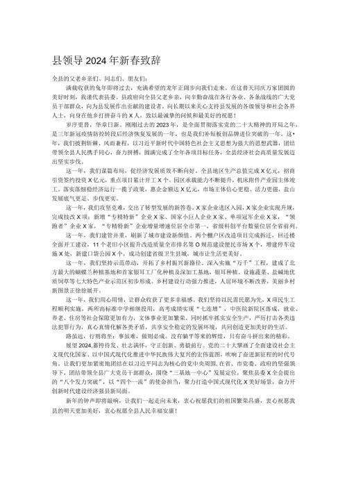 县领导2024年新致辞.docx