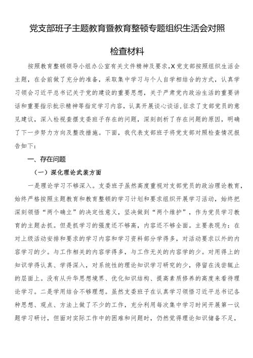党支部班子主题教育暨教育整顿专题组织生活会对照检查材料 (1).docx
