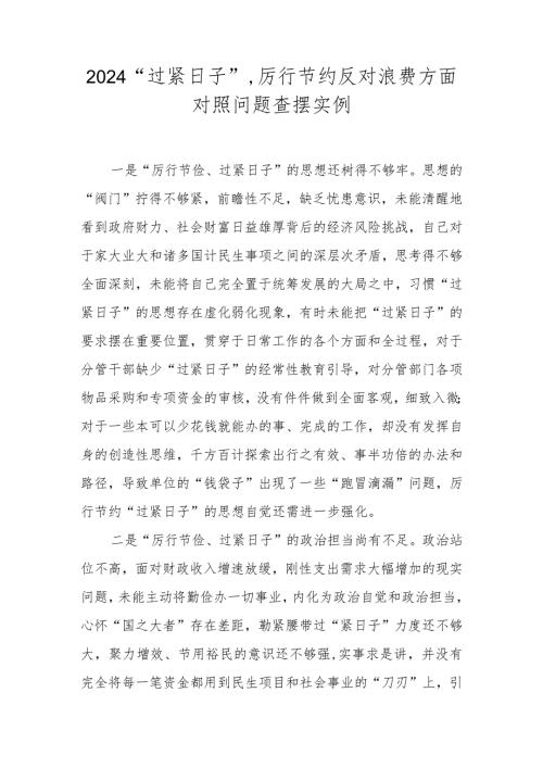 2024“过紧日子”厉行节约反对浪费方面对照问题查摆实例+问题清单.docx
