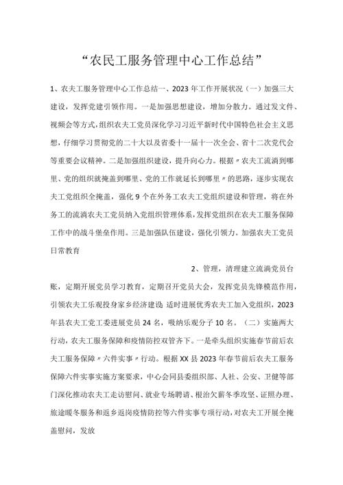 农民工服务管理中心工作总结.docx