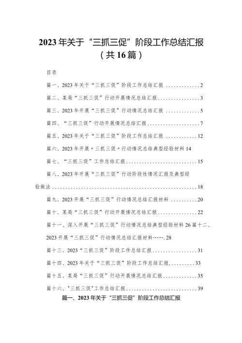 2023年关于“三抓三促”阶段工作总结汇报【16篇精选】供参考.docx