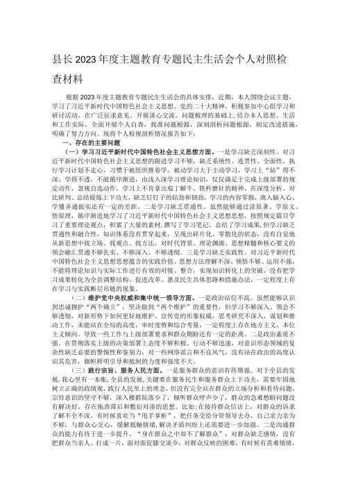 县长2023主题教育专题民主生活会个人对照检查材料.docx