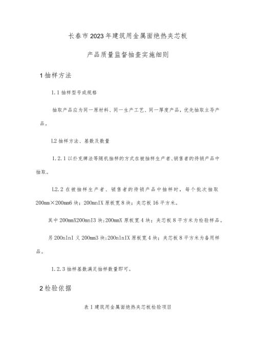 长市2023年建筑用金属面绝热夹芯板产品质量监督抽查实施细则.docx