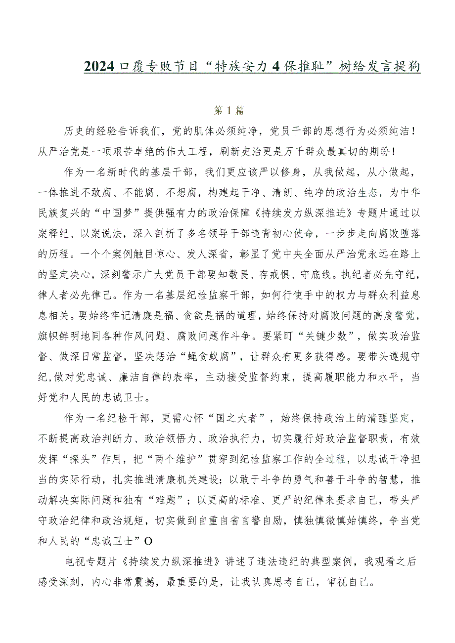2024专题节目“持续发力 纵深推进”讨论发言提纲.docx_第1页