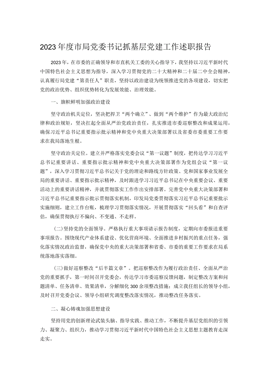 2023市局党委书记抓基层党建工作述职报告.docx_第1页