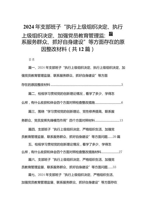 2024年支部班子“执行上级组织决定、执行上级组织决定、加强党员教育管理监督、联系服务群众、抓好自身建设”等方面存在的原因整改材料范.docx