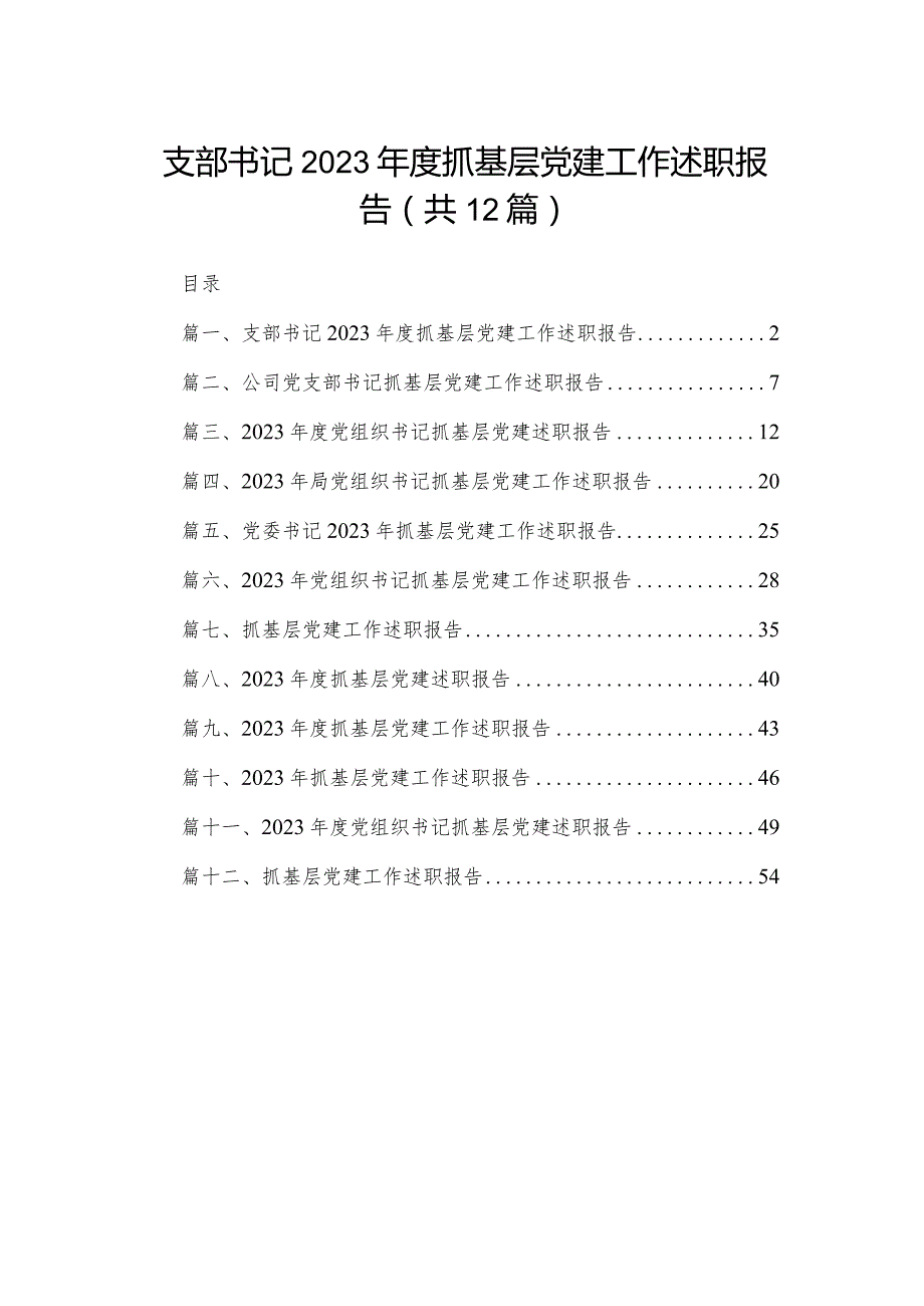 支部书记2023抓基层党建工作述职报告（共12篇）.docx_第1页