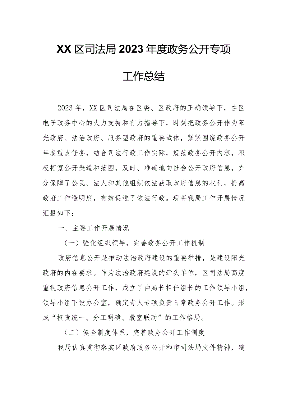 XX区司法局2023政务公开专项工作总结.docx_第1页