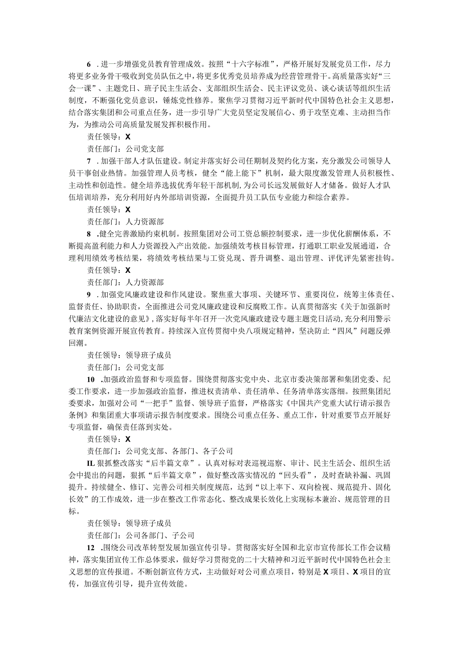 公司党支部2024落实全面从严治党主体责任任务安排.docx_第2页
