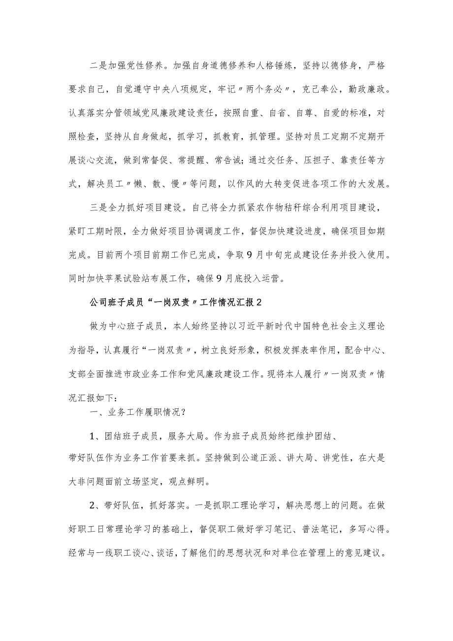 公司班子成员“一岗双责”工作情况汇报三篇.docx_第3页