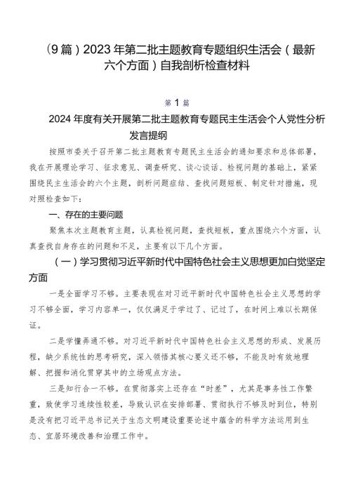 （9篇）2023年第二批集中教育专题组织生活会(最新六个方面)自我剖析检查材料.docx