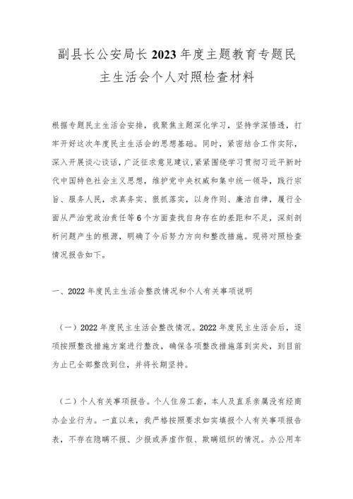 副县长公安局长2023主题教育专题民主生活会个人对照检查材料.docx