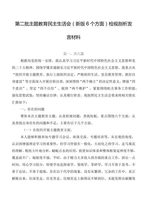 第二批集中教育民主生活会(新版6个方面)检视剖析发言材料.docx