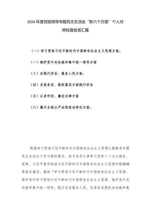 2024党组领导专题民主生活会“新六个方面”个人对照检查发言汇篇.docx