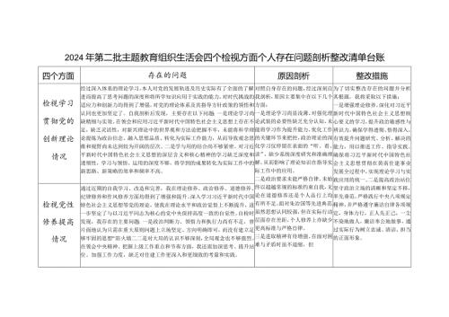 看学了多少、学得怎么样有什么收获和体会2024年专题组织生活会个人检视四个方面存在问题整改清单台账.docx