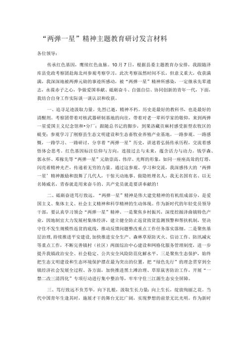 “两弹一星”精神主题教育研讨发言材料.docx