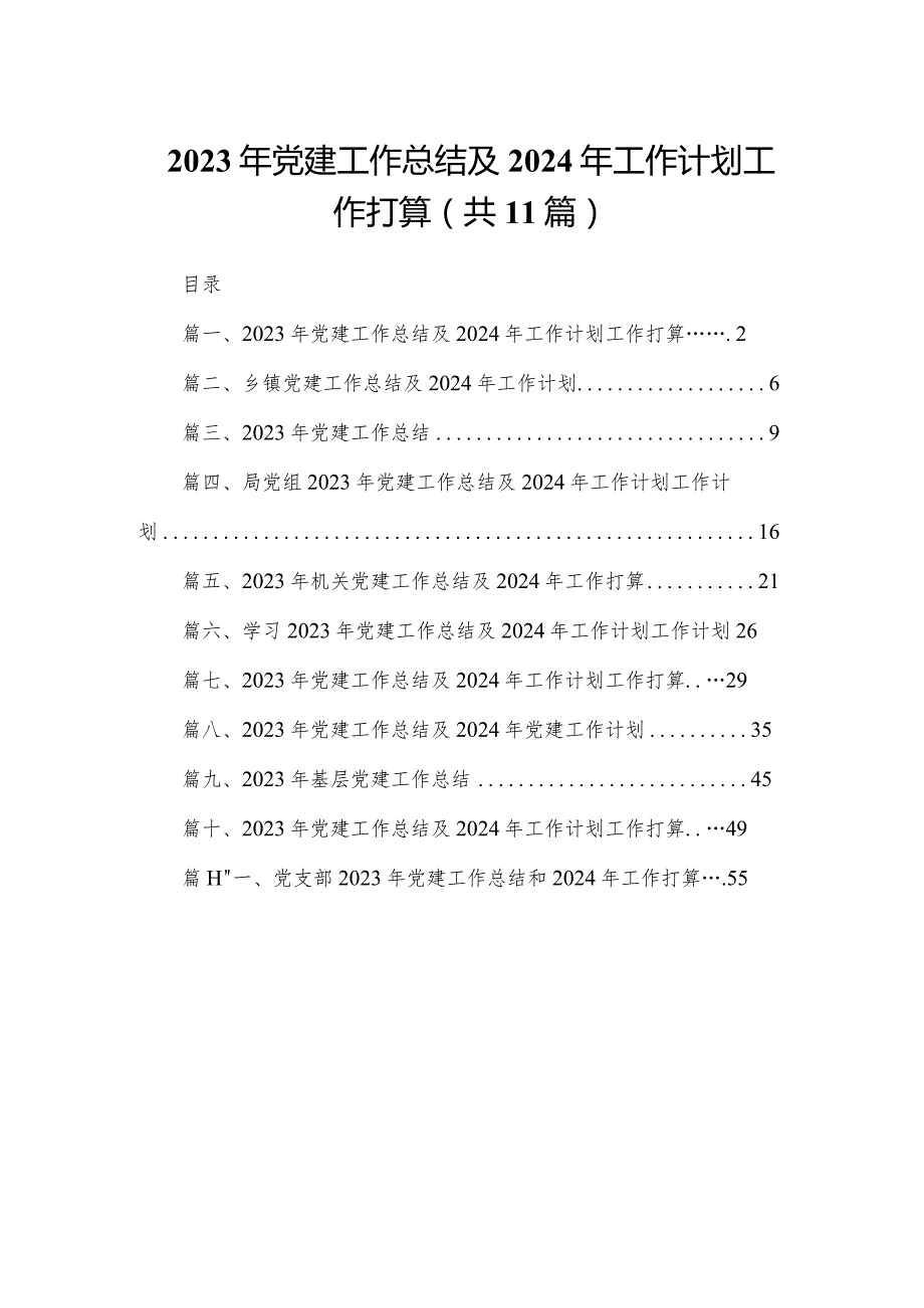 （11篇）2023年党建工作总结及2024年工作计划工作打算精选(1).docx_第1页