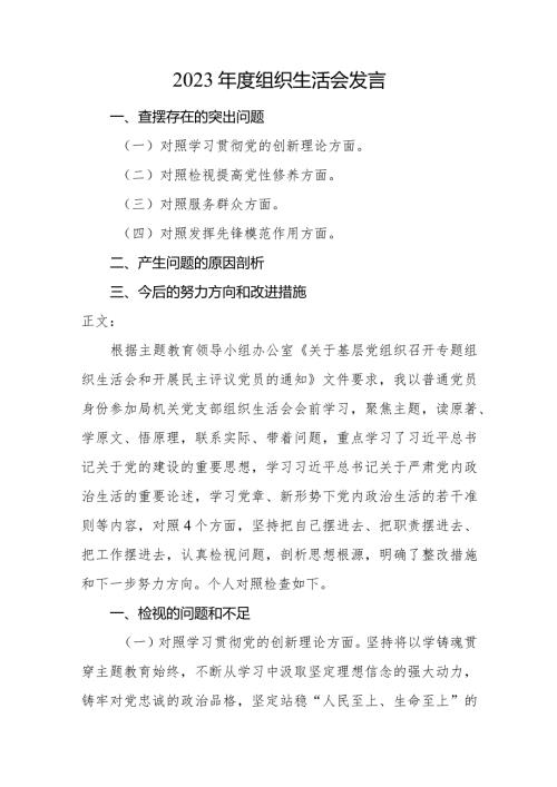 2篇支部书记20232024专题组织生活会四个方面检视个人对照检查发言.docx
