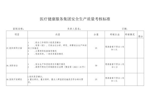 医疗健康服务集团安全生产质量考核标准.docx